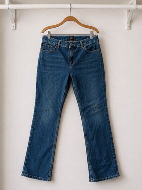 Lee Mid Rise Bootcut Jeans Womens Plus Size 18 Blue Stretch Denim Dark Wash